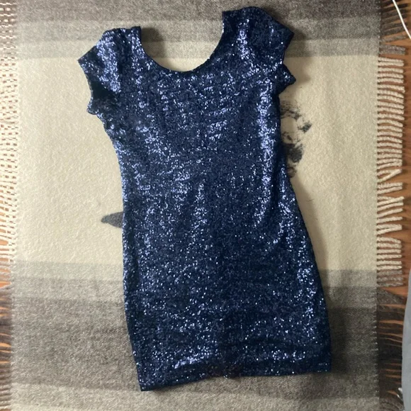 Anthropologie | Dresses | Sequin Holiday Dress Navy With Low Back Aus Large  | Poshmark